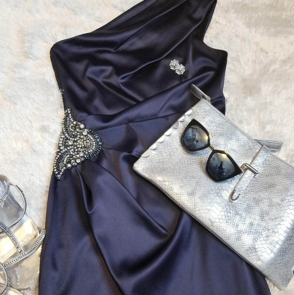 Navy blue formal side rouched dress